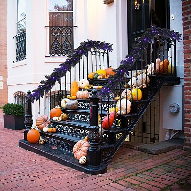 Gymax 9FT Pre-lit Black Halloween Garland Christmas Rattan w/ LED Lights & Timer