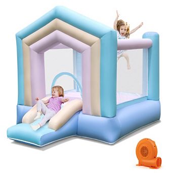 Gymax Kids Bounce House with Slide Basketball Rim Manual Pump 380W Blower Included