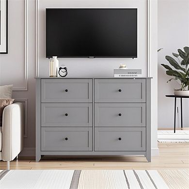 Modern 6-Drawer Dresser with Deep Drawers, Simple Design Wood Storage Chest