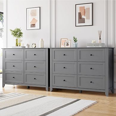 Modern 6-Drawer Dresser with Deep Drawers, Simple Design Wood Storage Chest