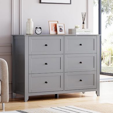 Modern 6-Drawer Dresser with Deep Drawers, Simple Design Wood Storage Chest