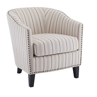 Rowan Upholstered Stripe Barrel Chair in Beige and Blue by Christopher Knight Home