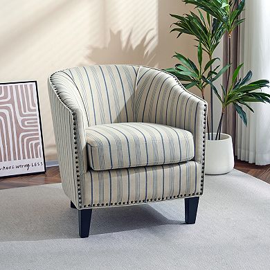 Rowan Upholstered Stripe Barrel Chair in Beige and Blue by Christopher Knight Home