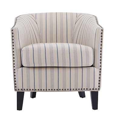 Rowan Upholstered Stripe Barrel Chair in Beige and Blue by Christopher Knight Home