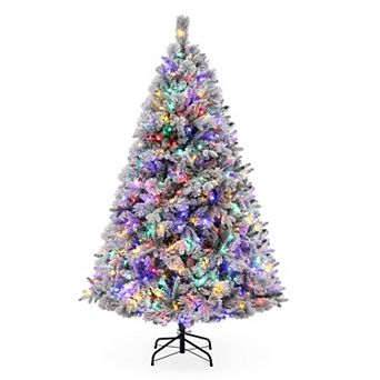 6FT Artificial Christmas Tree 400 LEDs Prelit Snow Flocked 850 Branches