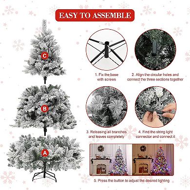 6FT Artificial Christmas Tree 400 LEDs Prelit Snow Flocked 850 Branches