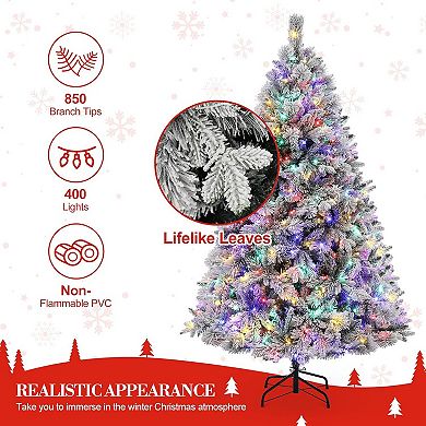 6FT Artificial Christmas Tree 400 LEDs Prelit Snow Flocked 850 Branches