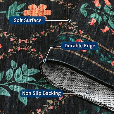 Garvee Geometric Pastoral Flower Washable Area Ruge Non Slip Low Pile for Modern Living Room Décor