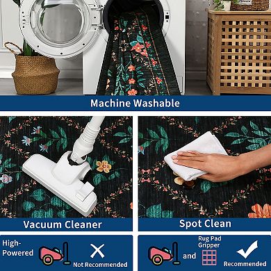 Garvee Geometric Pastoral Flower Washable Area Ruge Non Slip Low Pile for Modern Living Room Décor