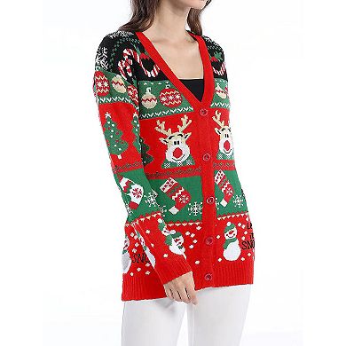 Women's Ugly Christmas Sweater Caidigans Knitted Long Sleeve Open Front Pullover Sweaters