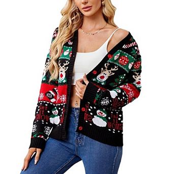 Women's Ugly Christmas Sweater Caidigans Knitted Long Sleeve Open Front Pullover Sweaters