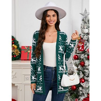 Women's Christmas Cardigan Knitwear Long Sleeve Open Front Lightweight Cardigan Sweaters