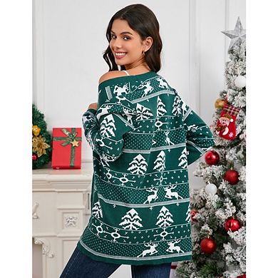 Women's Christmas Cardigan Knitwear Long Sleeve Open Front Lightweight Cardigan Sweaters