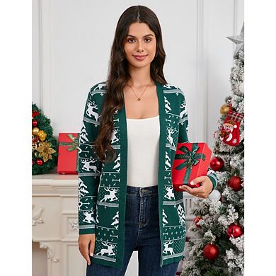 Women's Christmas Cardigan Knitwear Long Sleeve Open Front Lightweight Cardigan Sweaters