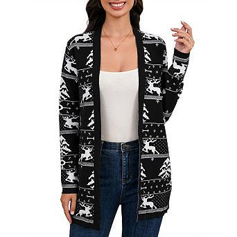 Women's Christmas Cardigan Knitwear Long Sleeve Open Front Lightweight Cardigan Sweaters