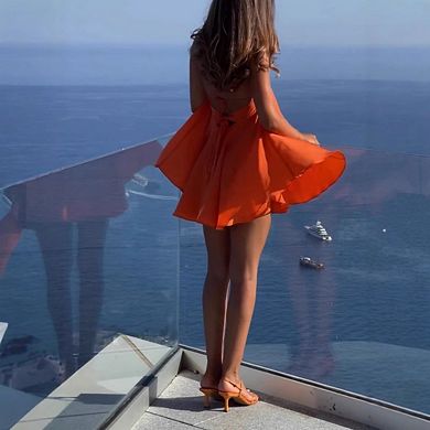 Women's Mini A Line Dress Halter Neck Sleeveless Tie Backless Swing Flowy Beach Dresses