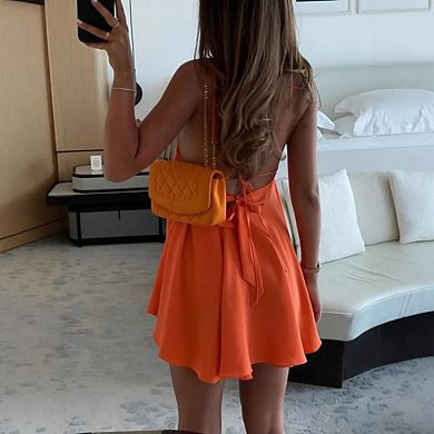 Women's Mini A Line Dress Halter Neck Sleeveless Tie Backless Swing Flowy Beach Dresses