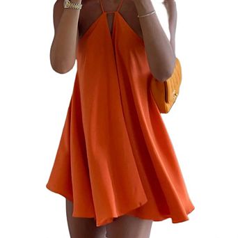 Women's Mini A Line Dress Halter Neck Sleeveless Tie Backless Swing Flowy Beach Dresses