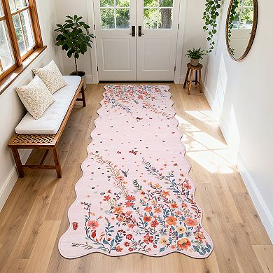 Garvee Modern Pastoral Area Rug Low Pile Machine Washable Non Slip Rug for Bedroom Living Room