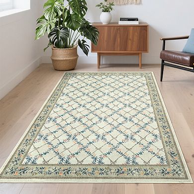 Garvee Modern Floral Print Area Rug Machine Washable Non Slip Geometric Rug for Bedroom Dining Room
