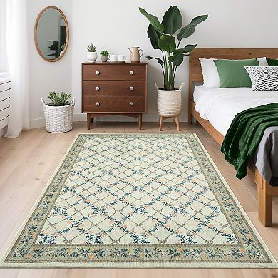 Garvee Modern Floral Print Area Rug Machine Washable Non Slip Geometric Rug for Bedroom Dining Room
