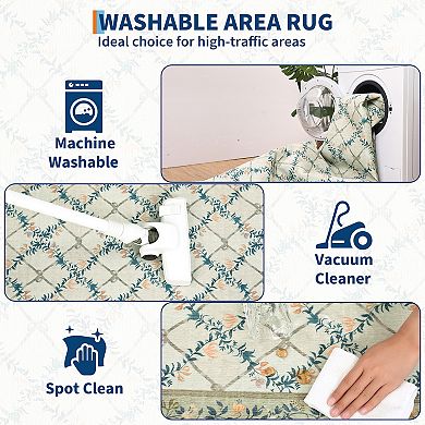 Garvee Modern Floral Print Area Rug Machine Washable Non Slip Geometric Rug for Bedroom Dining Room