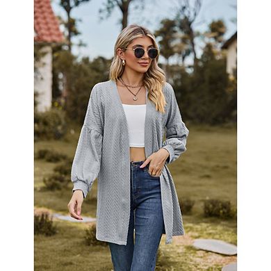 Women's Fashion Puff Long Sleeve Solid Color Cardigan Loose Fitting Comfy Casual Thin Coat Tops