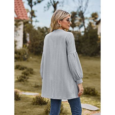Women's Fashion Puff Long Sleeve Solid Color Cardigan Loose Fitting Comfy Casual Thin Coat Tops