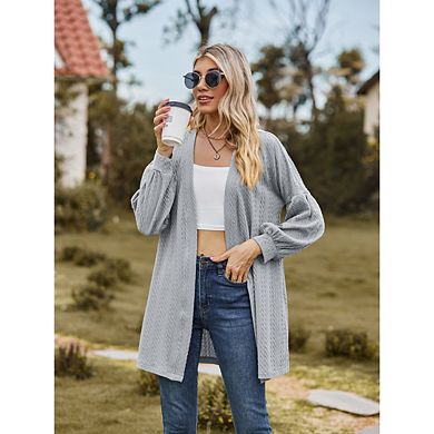 Women's Fashion Puff Long Sleeve Solid Color Cardigan Loose Fitting Comfy Casual Thin Coat Tops