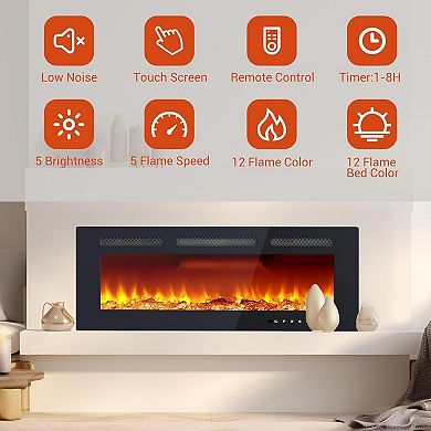 Wall Mounted 40Inch Electric Fireplace with Remote Control for Bedrooms Living Room
