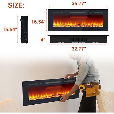 Wall Mounted 40Inch Electric Fireplace with Remote Control for Bedrooms Living Room