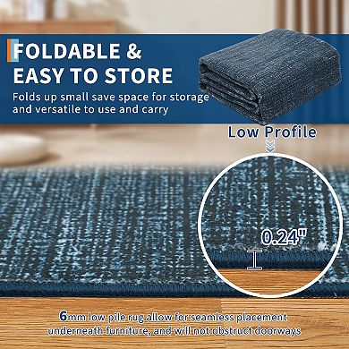 Garvee Solid Plain Texture Area Rug Low Pile Machine Washable Non Slip Mat for Modern Spaces