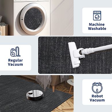 Garvee Solid Plain Texture Area Rug Low Pile Machine Washable Non Slip Mat for Modern Spaces