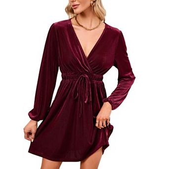 Elegant Nights Women's Velvet Wrap Mini Dress - V-Neck Tie Waist Party Wear