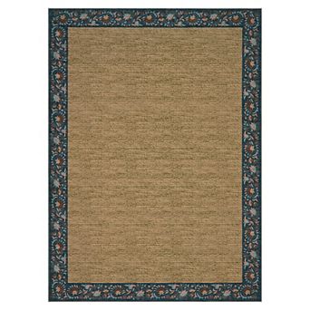 Garvee Minimalist Area Rug with Floral Border Low Pile Washable Non Slip for Bedroom Kitchen