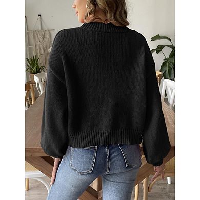 Women's Casual Cardigan With Front Opening Simple Lantern Sleeve Sweater Coat
