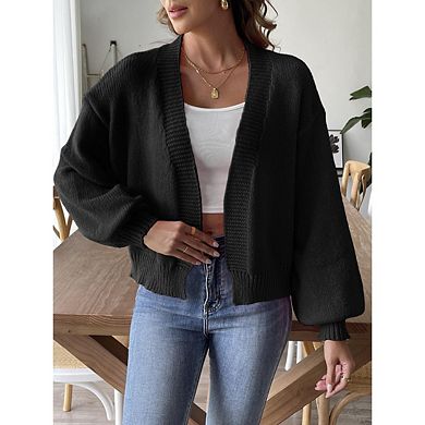 Women's Casual Cardigan With Front Opening Simple Lantern Sleeve Sweater Coat