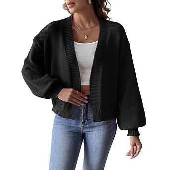 Women's Casual Cardigan With Front Opening Simple Lantern Sleeve Sweater Coat