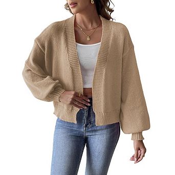 Women's Casual Cardigan With Front Opening Simple Lantern Sleeve Sweater Coat