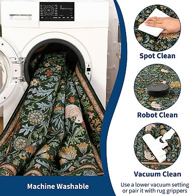 Garvee Floral Perched Bird Print Area Rug Washable Non Slip Low Pile Carpet for Living Room Kitchen