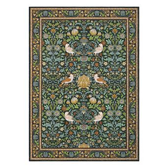 Garvee Floral Perched Bird Print Area Rug Washable Non Slip Low Pile Carpet for Living Room Kitchen