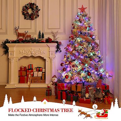 6ft Prelit Snow Flocked Artificial Christmas Tree with 400 Multi-Color LED Lights, 850 Branch Hinged