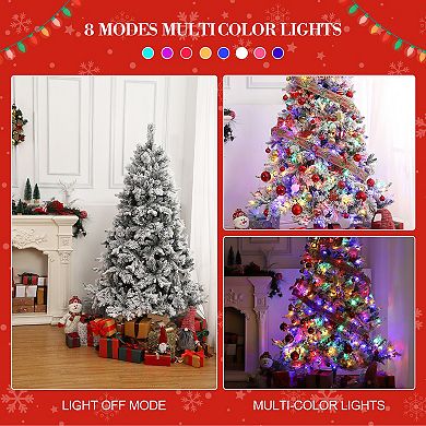 6ft Prelit Snow Flocked Artificial Christmas Tree with 400 Multi-Color LED Lights, 850 Branch Hinged