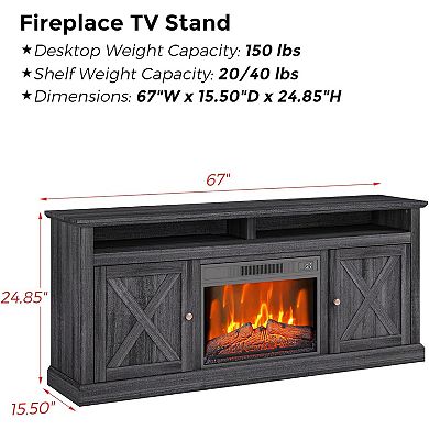 Modern 67 Inch Fireplace TV Stand with 23" Electric Fireplace Heater