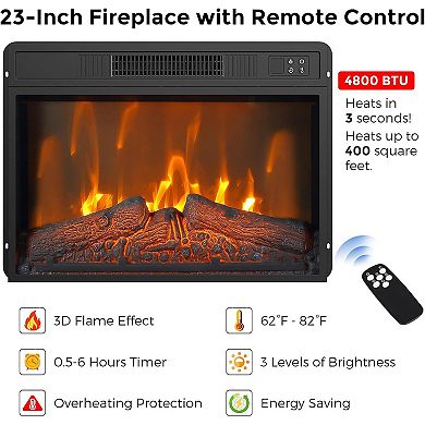 Modern 67 Inch Fireplace TV Stand with 23" Electric Fireplace Heater