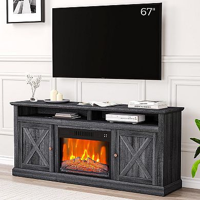 Modern 67 Inch Fireplace TV Stand with 23" Electric Fireplace Heater