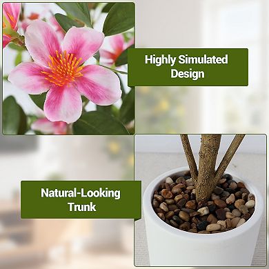2 Pack 4ft Artificial Trees with White/Pink Flowers Myrtle, 120cm Tall Artificial Plants Tree