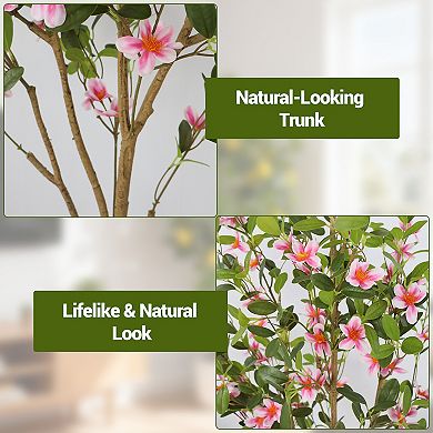 2 Pack 4ft Artificial Trees with White/Pink Flowers Myrtle, 120cm Tall Artificial Plants Tree