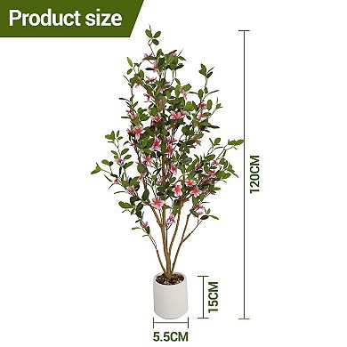 2 Pack 4ft Artificial Trees with White/Pink Flowers Myrtle, 120cm Tall Artificial Plants Tree