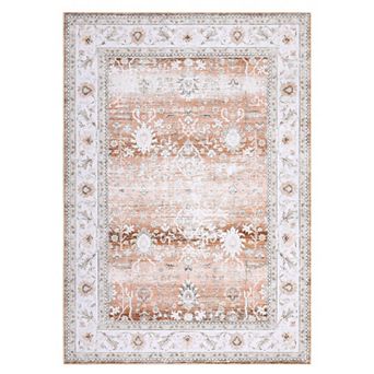Garvee Vintage Floral Medallion Area Rug Distressed Low Pile Washable Non Slip Mat for Home Décor